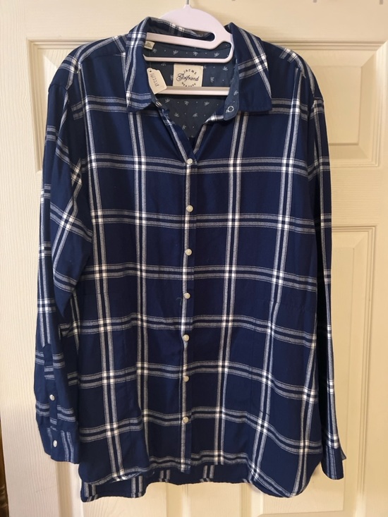 JACHS Girlfriend Tops - #373 Jachs Girlfriend Plaid Button Down Shirt Blue White Long Sleeve Sz XL NWOT